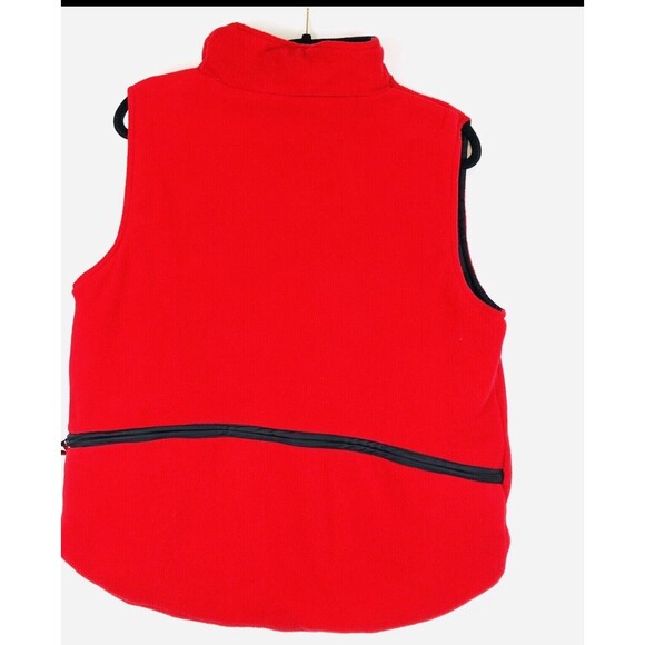 Womens Jacket Large Red Black Reversible  Fleece Vest with Zip Side Pockets - Picture 4 of 4
